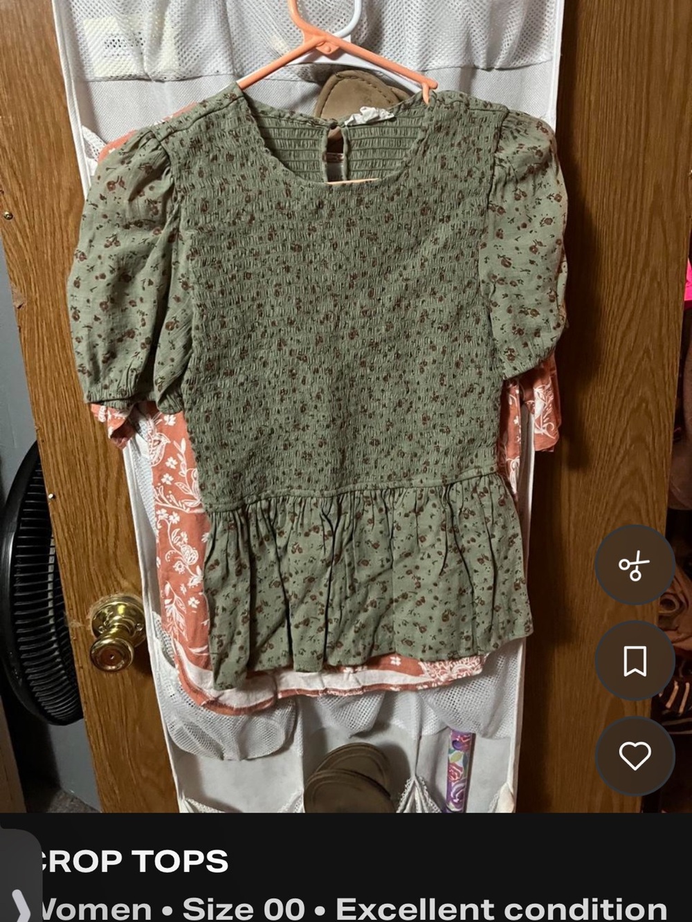 T.J.Maxx Olive Green Smocked Peplum Blouse with Puff Sleeves